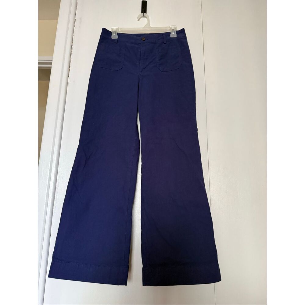 J.Crew Wide Leg Linen Blend Pants Women’s 27 Blue Patch Pocket High Rise - Picture 3 of 13